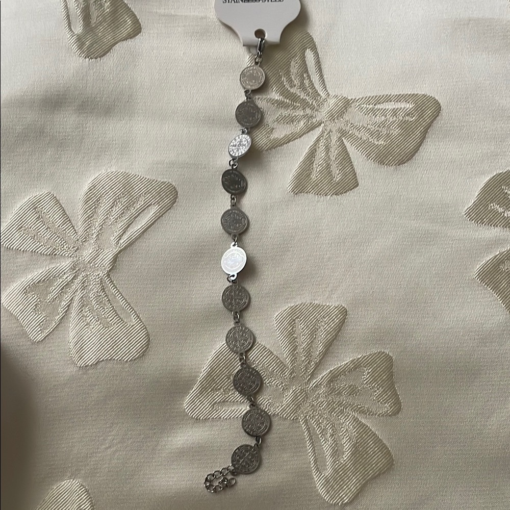 Stainless steel silver Coin Charm Bracelet